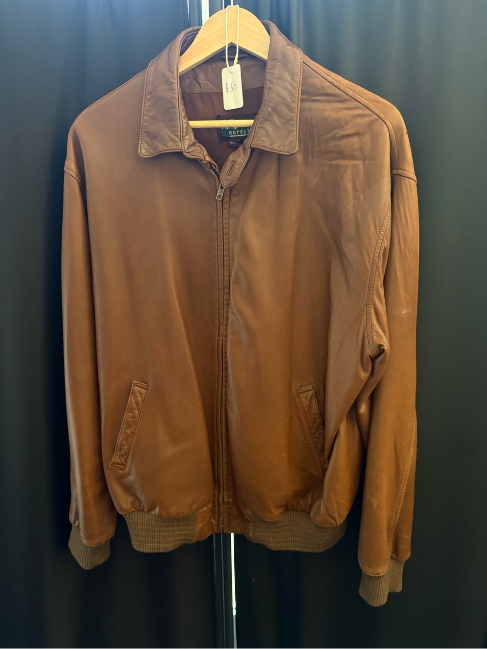 Vintage Nordstrom Brown Leather Bomber Jacket - Men's